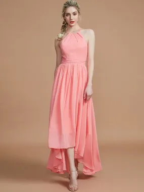 A-Line Halter Asymmetrical Sleeveless Chiffon Bridesmaid Dresses