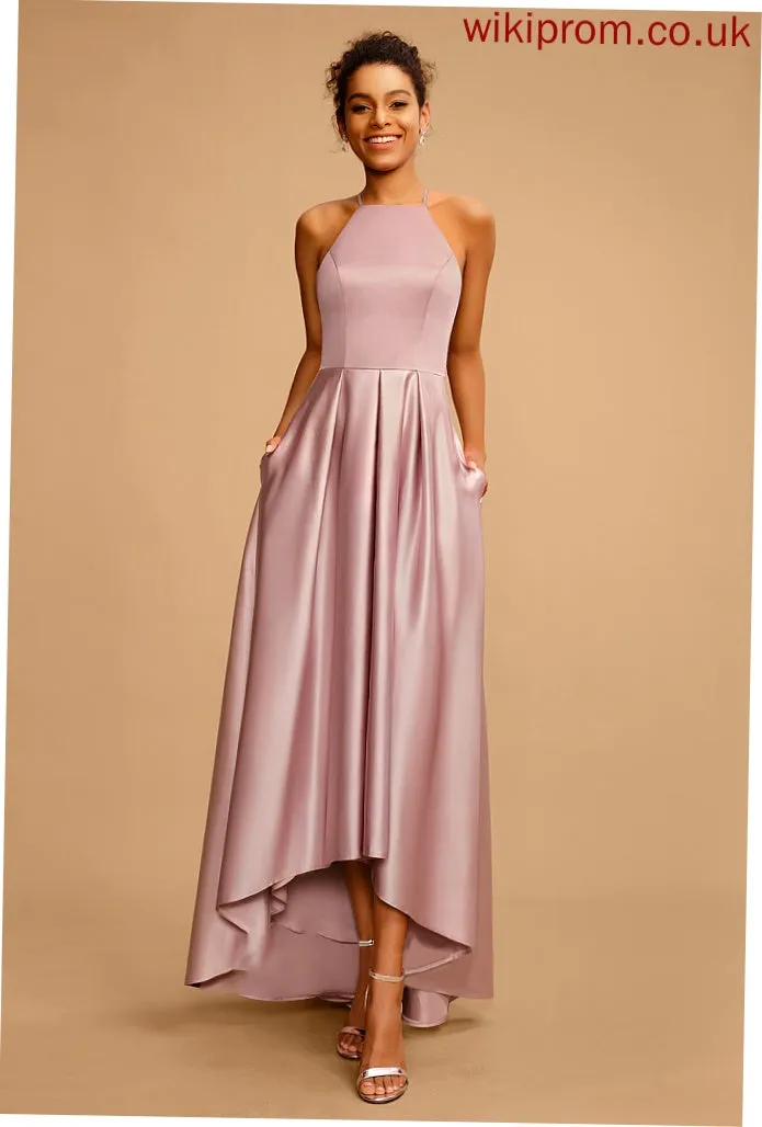 A-Line Neckline Prom Dresses Tori Asymmetrical Square Satin