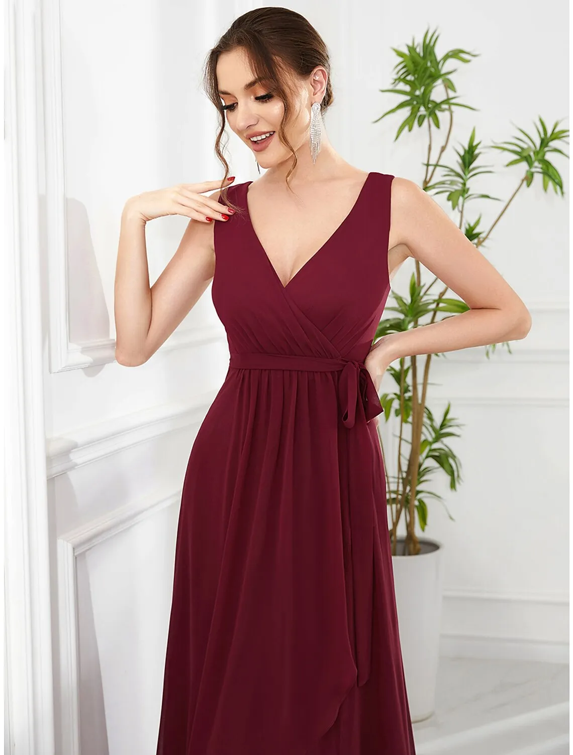 A-Line Wedding Guest Dresses Elegant Dress Party Wear Asymmetrical Sleeveless V Neck Chiffon with Ruffles Strappy