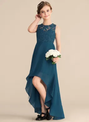 Adeline A-Line Asymmetrical Neck Junior Bridesmaid Dresses Lace Scoop Chiffon