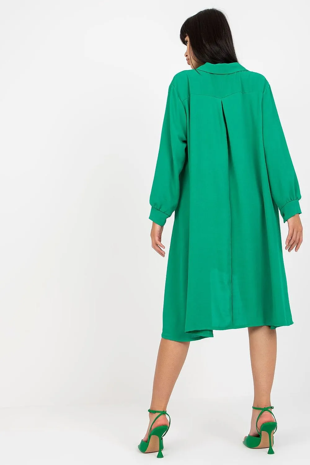 Asymmetric Long Sleeve Button-Down Shirt Dress with Italian Charm