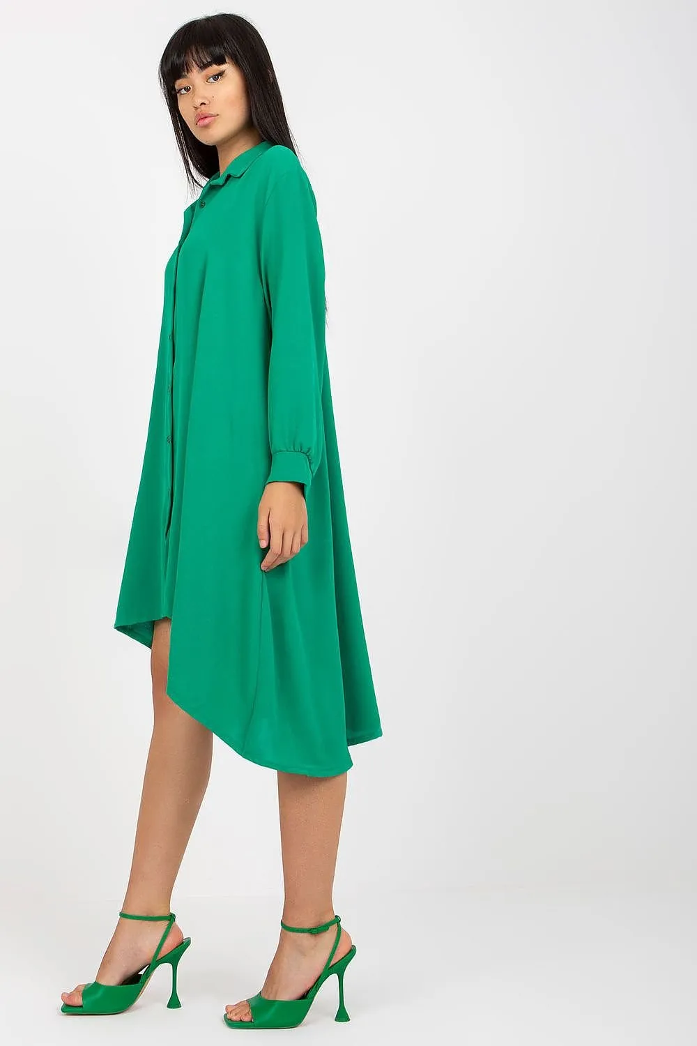 Asymmetric Long Sleeve Button-Down Shirt Dress with Italian Charm