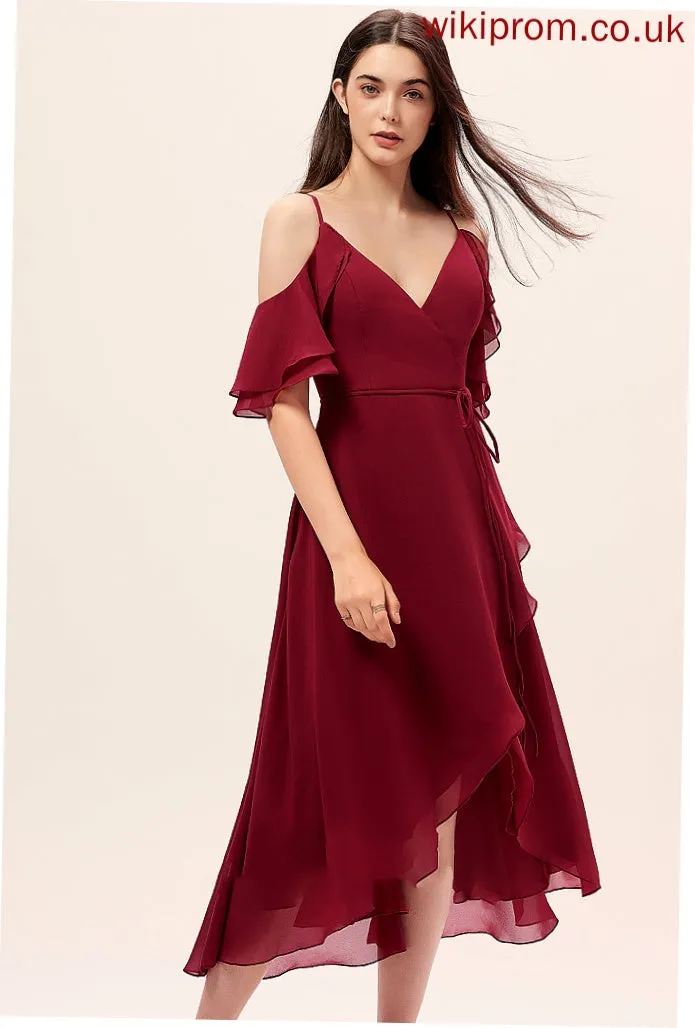 Asymmetrical CascadingRuffles V-neck Silhouette Embellishment A-Line Fabric Length Neckline Brooke Sleeveless Floor Length Bridesmaid Dresses