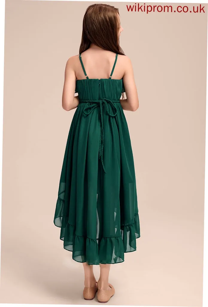 Asymmetrical Chiffon Cascading Neck Ruffles Junior Bridesmaid Dresses Margaret Scoop With A-Line