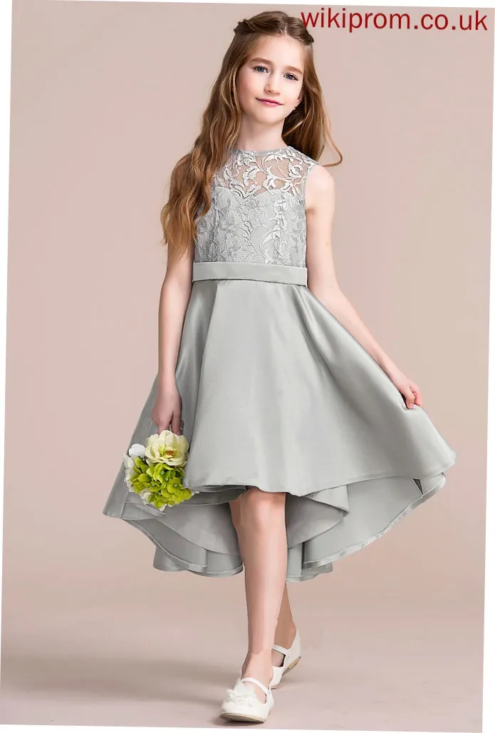 Asymmetrical Neck Satin Scoop Nayeli Junior Bridesmaid Dresses A-Line