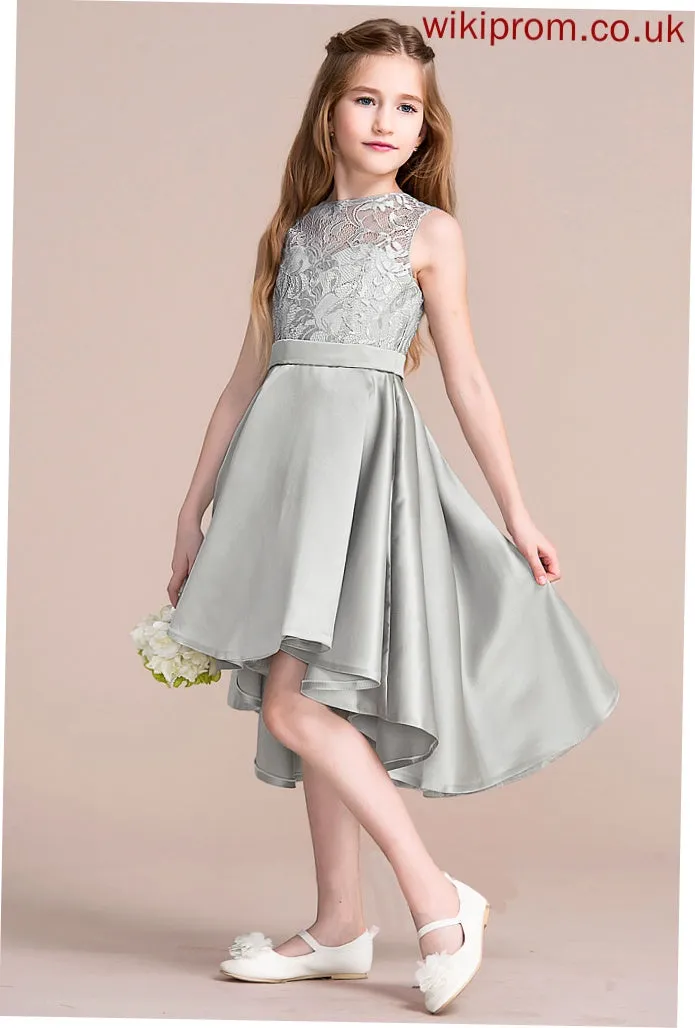 Asymmetrical Neck Satin Scoop Nayeli Junior Bridesmaid Dresses A-Line