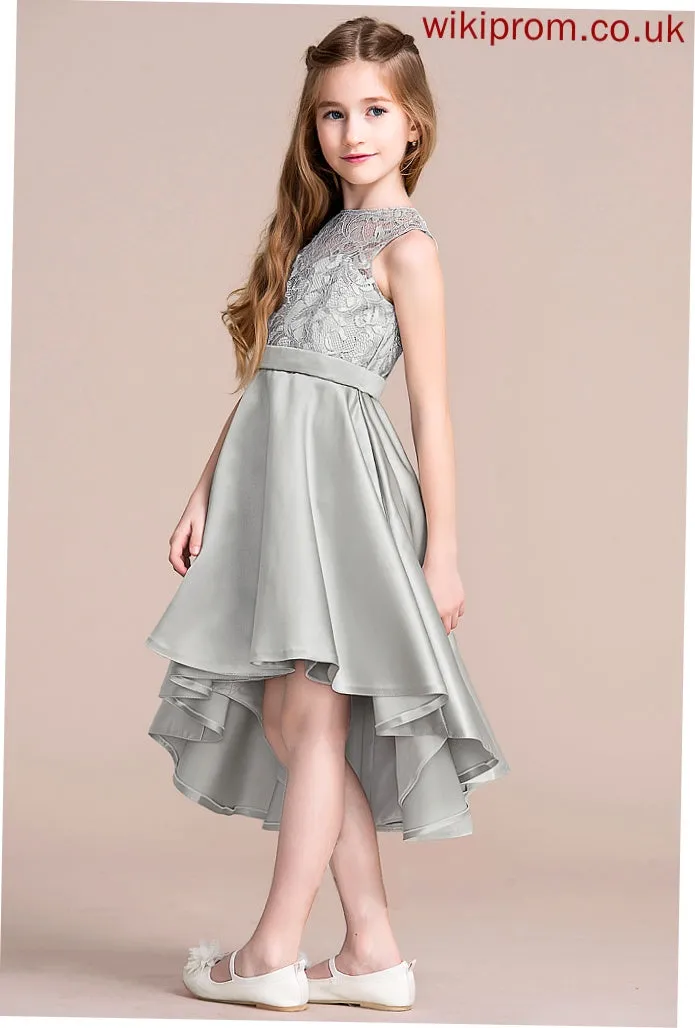 Asymmetrical Neck Satin Scoop Nayeli Junior Bridesmaid Dresses A-Line