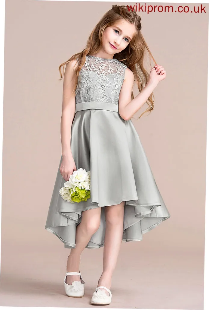 Asymmetrical Neck Satin Scoop Nayeli Junior Bridesmaid Dresses A-Line