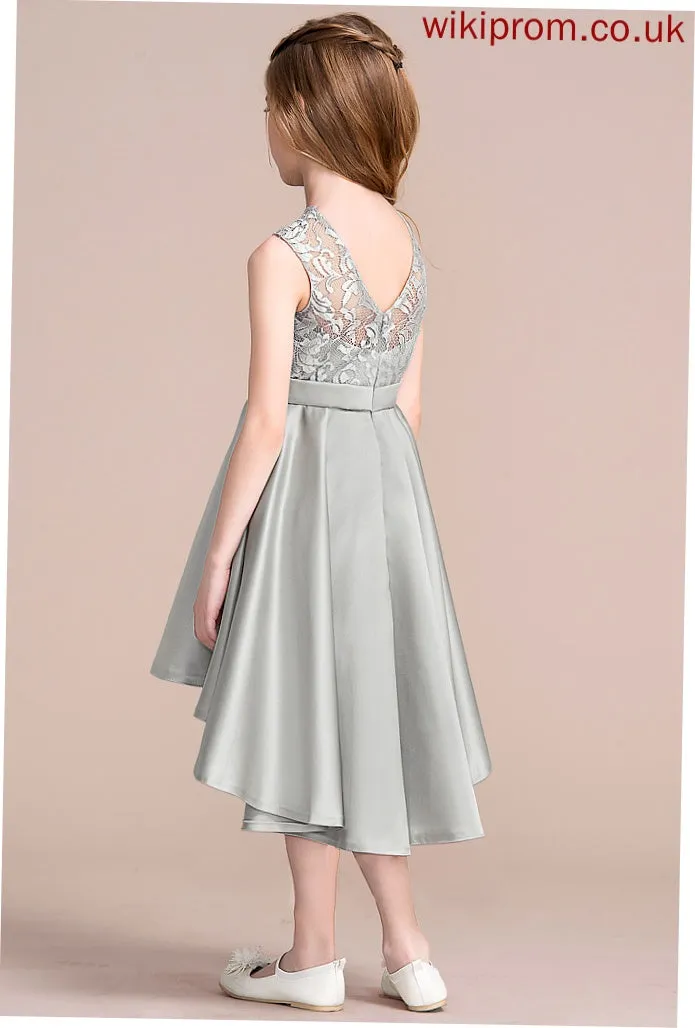 Asymmetrical Neck Satin Scoop Nayeli Junior Bridesmaid Dresses A-Line