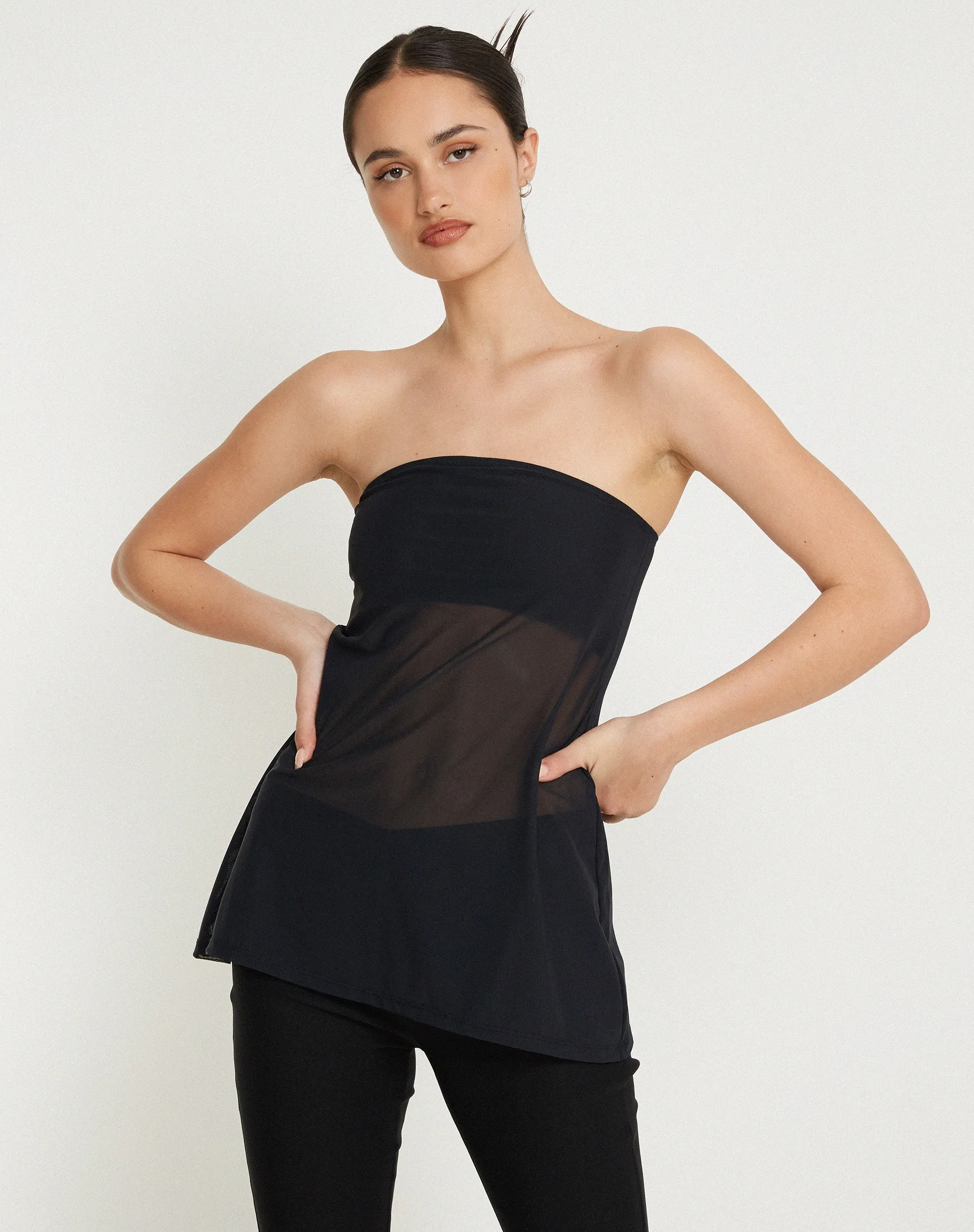 Bilancia Bandeau Mesh Top in Black