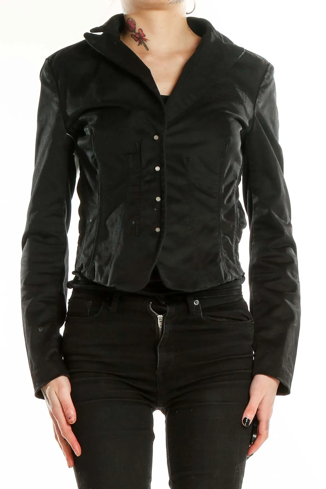 Black Cotton Blend Cropped Jacket