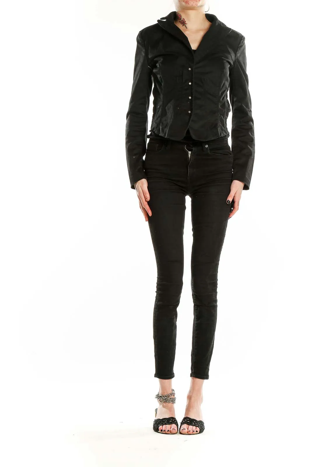 Black Cotton Blend Cropped Jacket