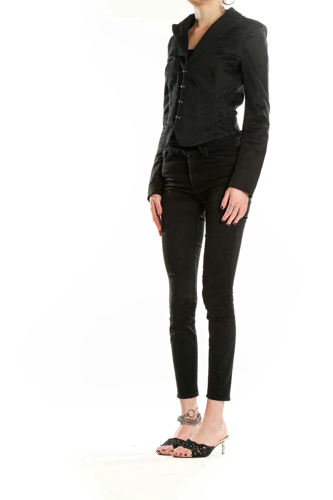 Black Cotton Blend Cropped Jacket