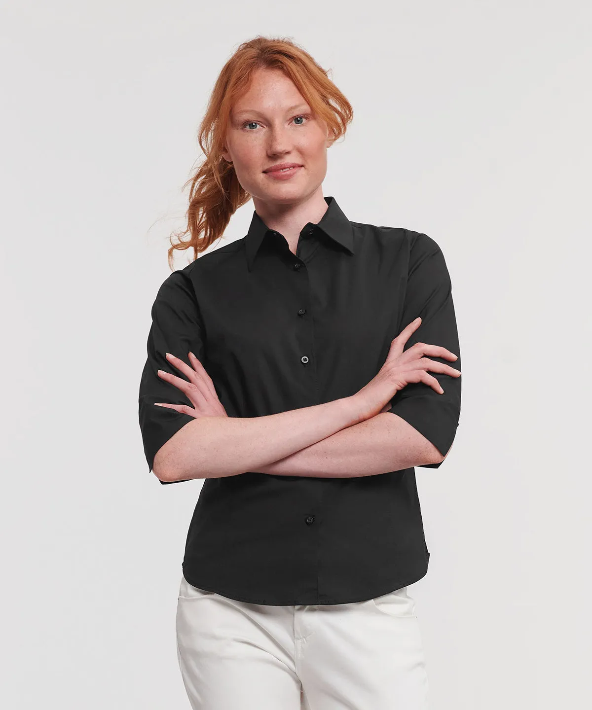 Black - Women's ¾ sleeve easycare fitted shirt