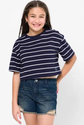 Boxy Dropped Shoulder T-Shirt Navy Stripe