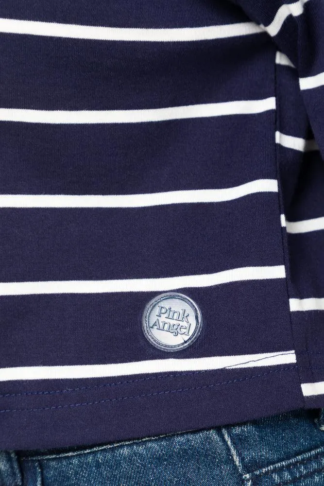 Boxy Dropped Shoulder T-Shirt Navy Stripe