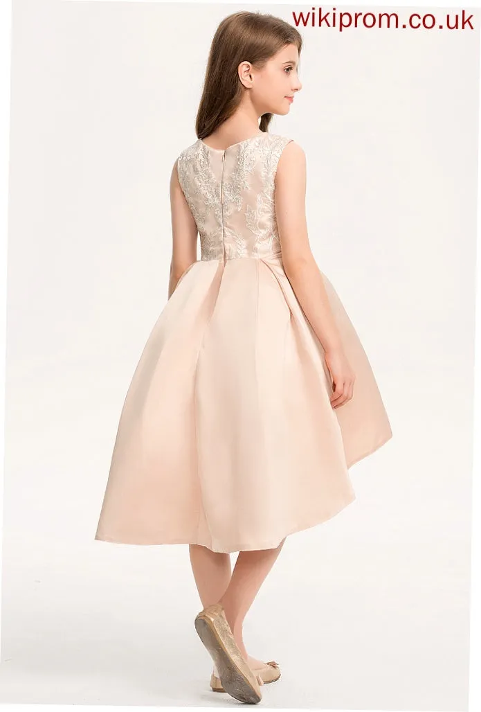 Braelyn Junior Bridesmaid Dresses Lace Asymmetrical Neck Beading Scoop Satin Pockets With A-Line