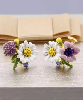 Brief Rainbow Sterling Silver Asymmetrical Enamel Floral Stud Earrings ZZ065