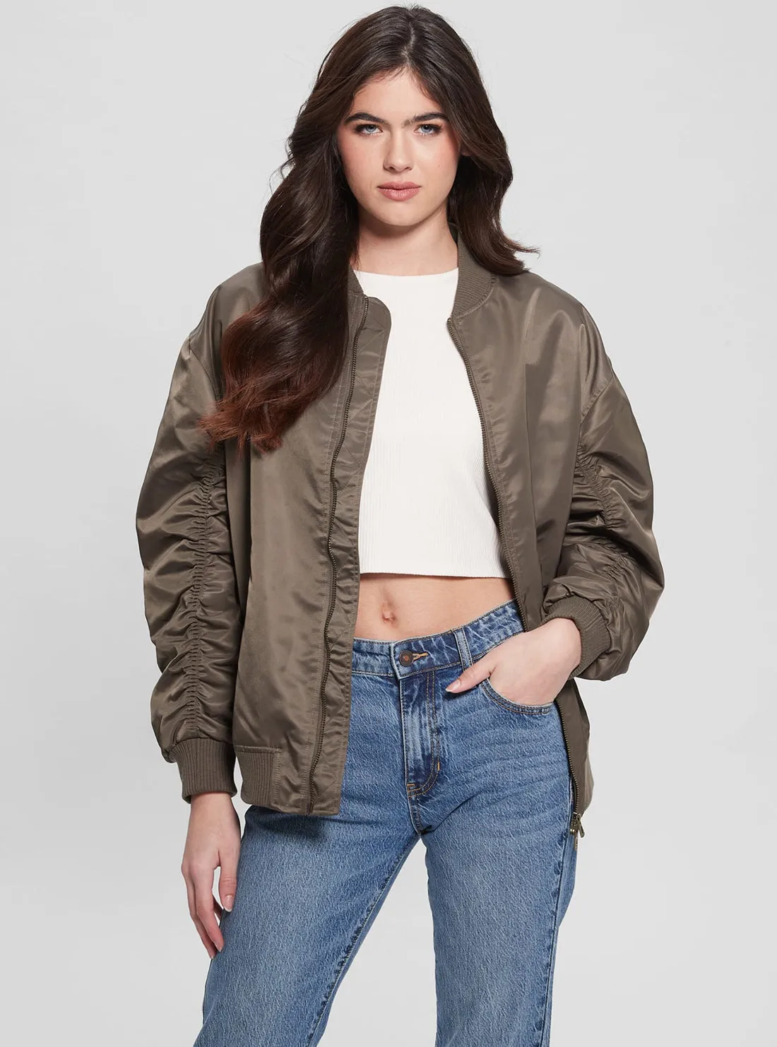 Brown Birks Oversized Bomber Jacket