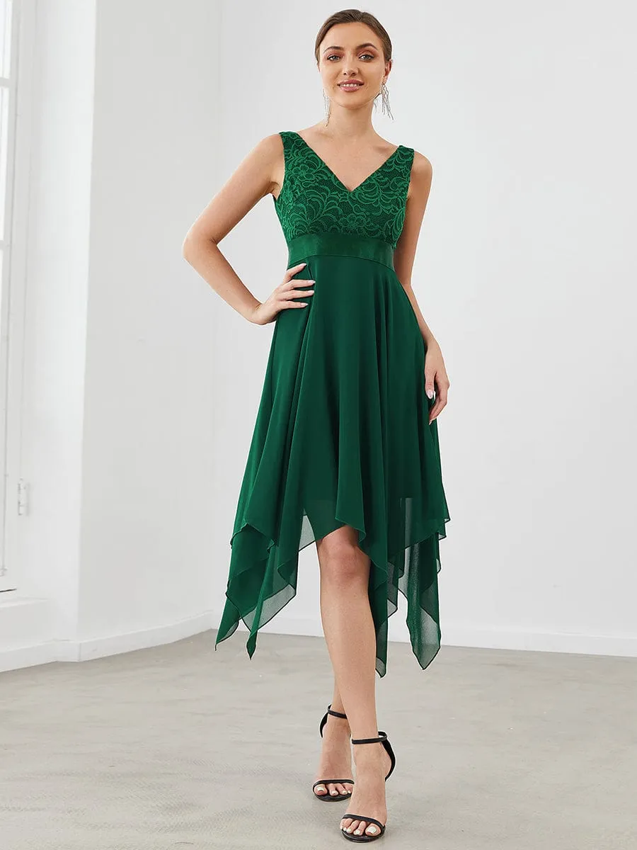 Captivating Deep V Neck A-line Sleeveless Dress with Asymmetrical Hem