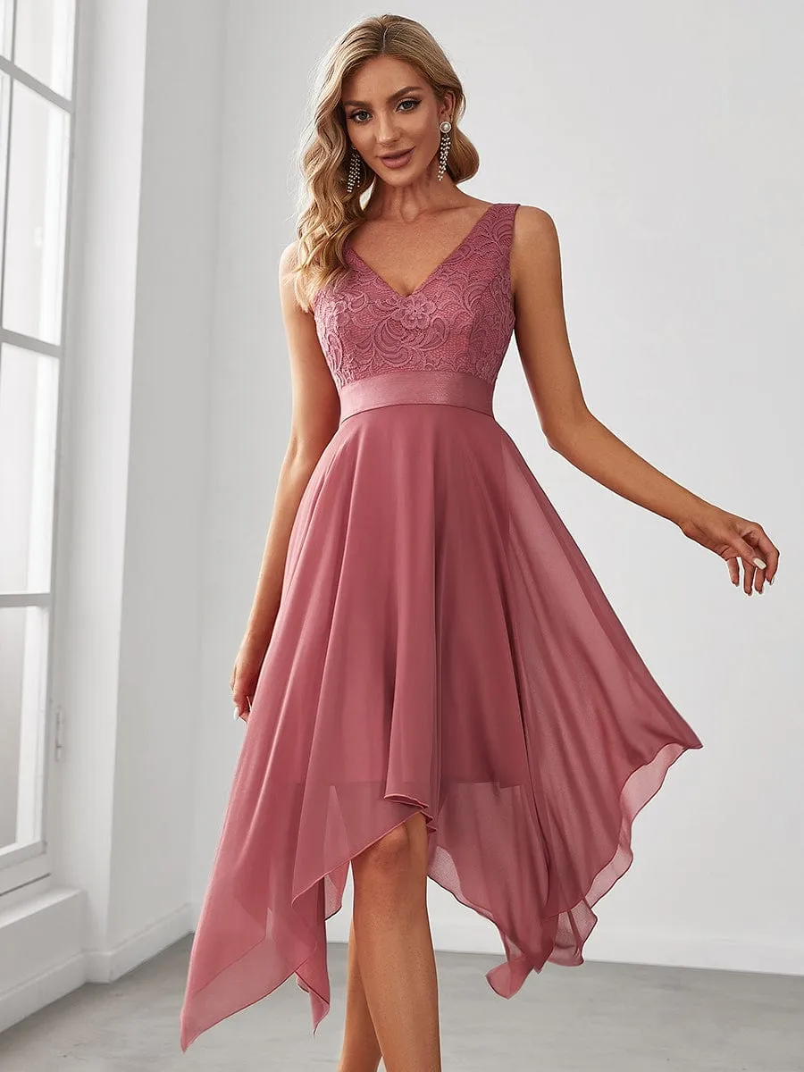 Captivating Deep V Neck A-line Sleeveless Dress with Asymmetrical Hem