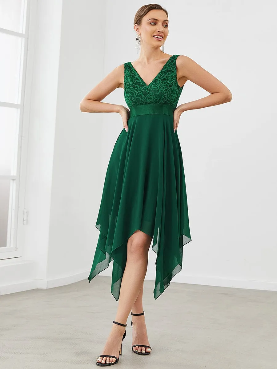 Captivating Deep V Neck A-line Sleeveless Dress with Asymmetrical Hem