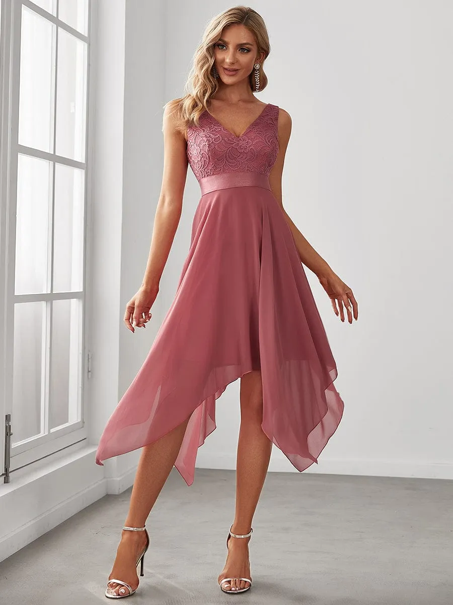 Captivating Deep V Neck A-line Sleeveless Dress with Asymmetrical Hem