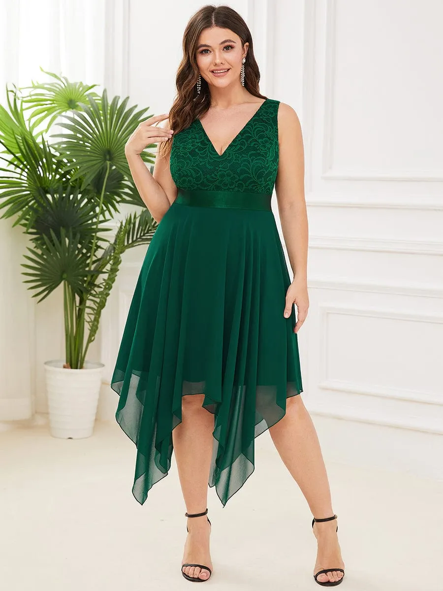 Captivating Deep V Neck A-line Sleeveless Dress with Asymmetrical Hem