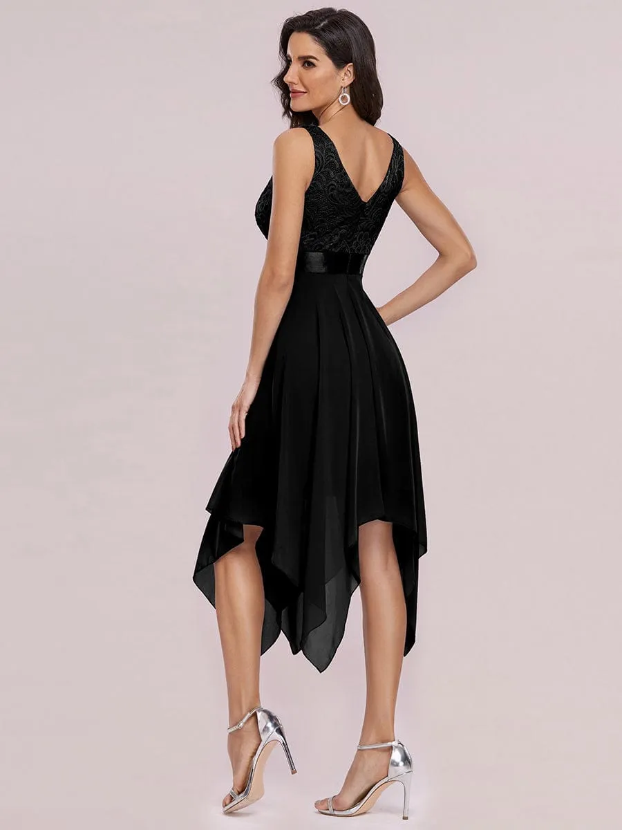 Captivating Deep V Neck A-line Sleeveless Dress with Asymmetrical Hem