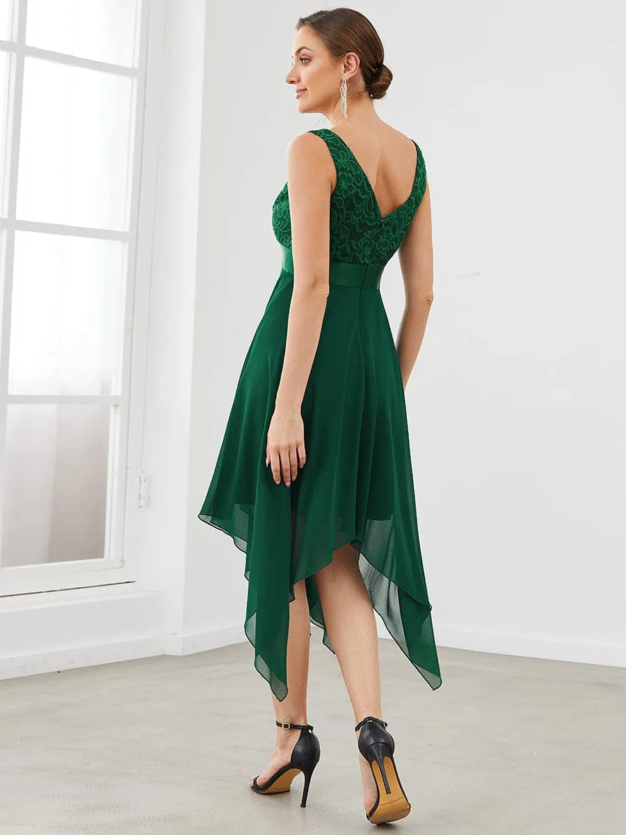 Captivating Deep V Neck A-line Sleeveless Dress with Asymmetrical Hem