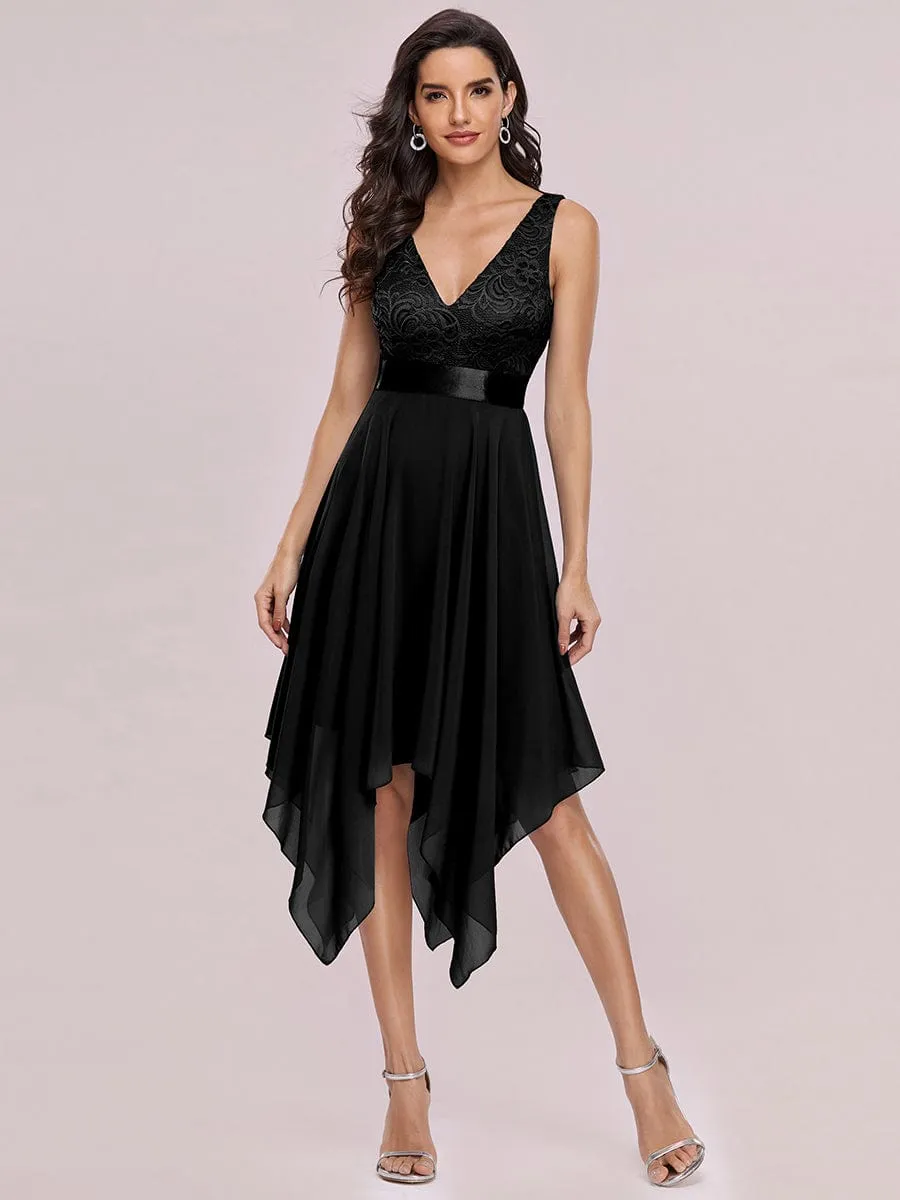 Captivating Deep V Neck A-line Sleeveless Dress with Asymmetrical Hem