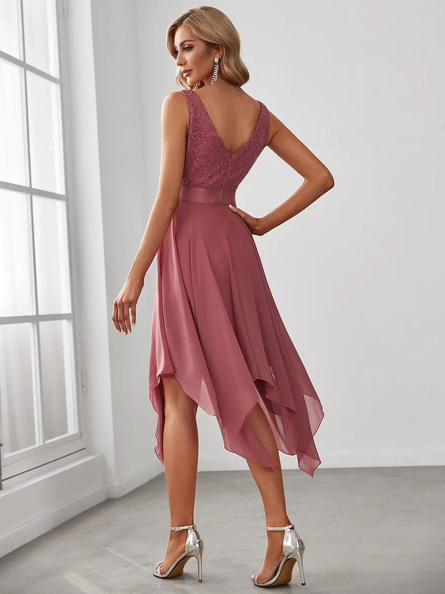 Captivating Deep V Neck A-line Sleeveless Dress with Asymmetrical Hem