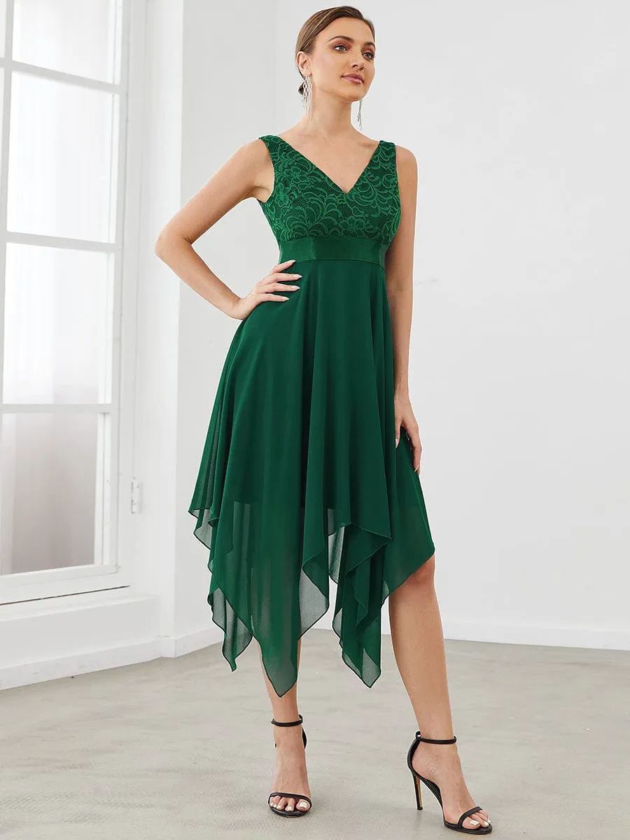 Captivating Deep V Neck A-line Sleeveless Dress with Asymmetrical Hem