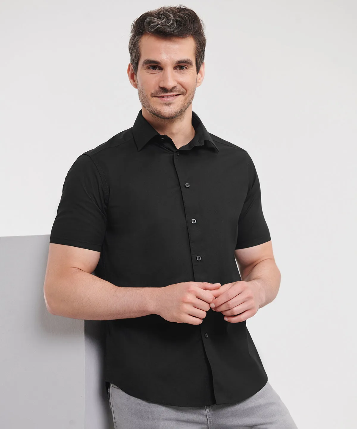 Chocolate - Short sleeve easycare fitted shirt