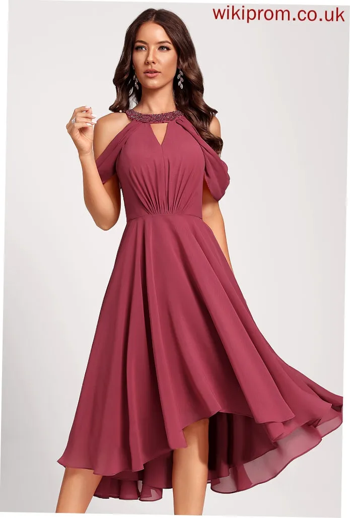 Cocktail Neck With Asymmetrical Dress Club Dresses Sequins Chiffon A-Line Beading Eleanor Scoop