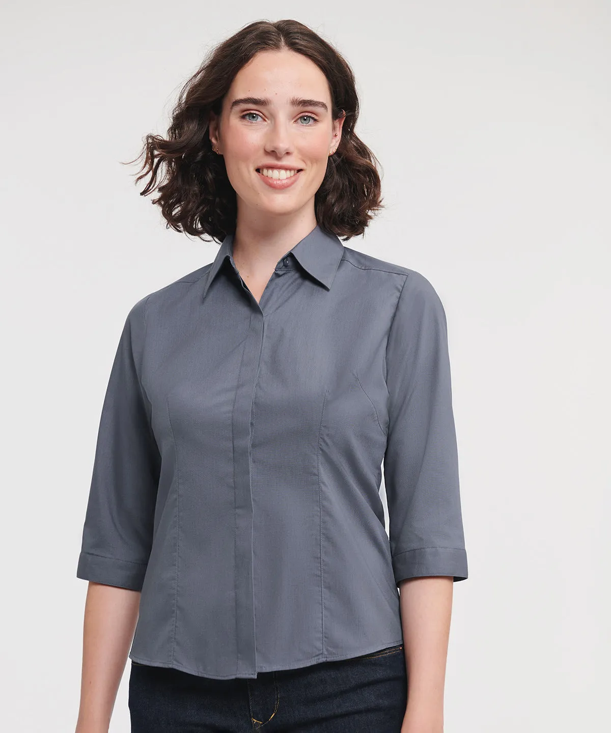 Corporate Blue - Women's ¾ sleeve polycotton easycare fitted poplin shirt