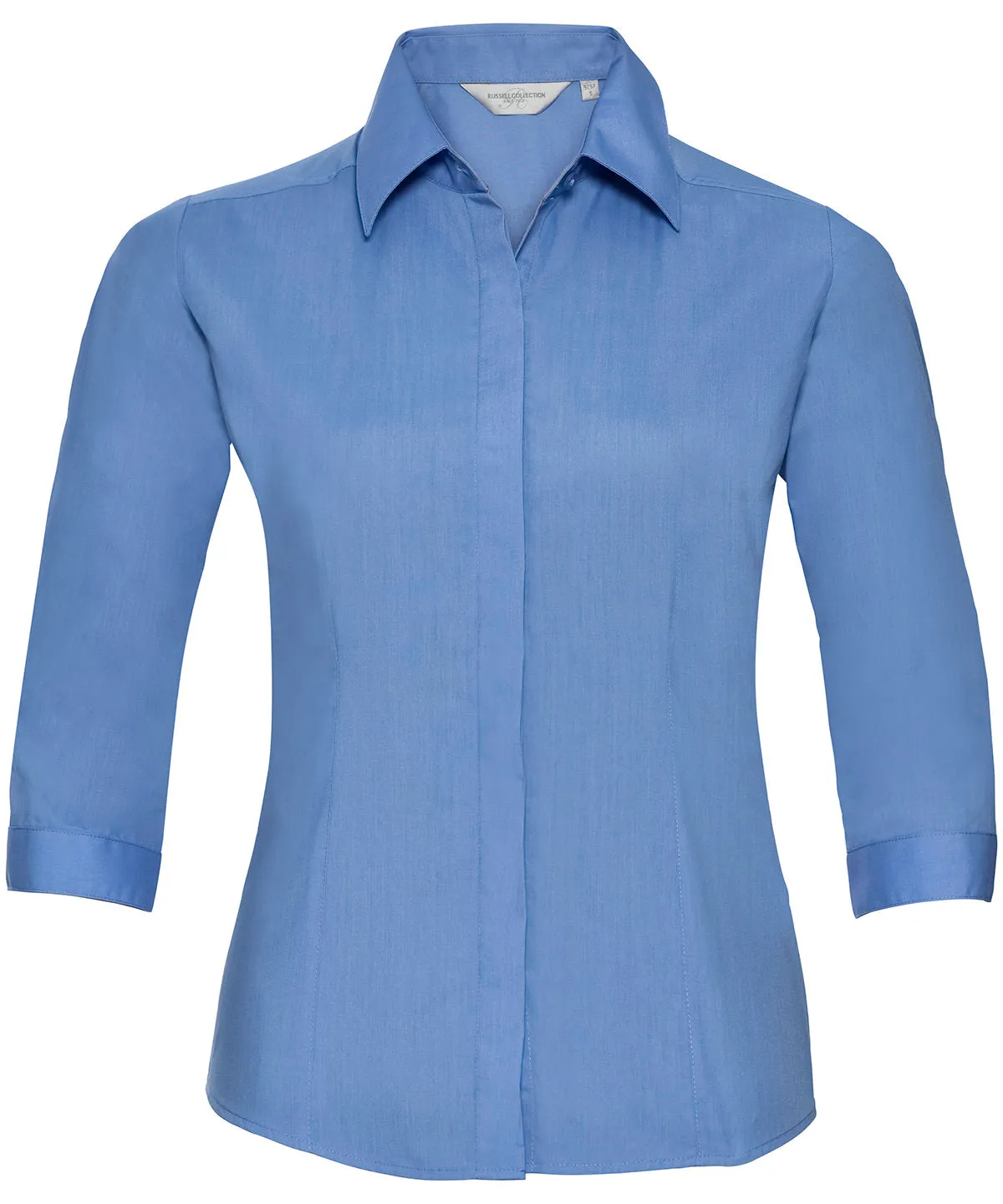 Corporate Blue - Women's ¾ sleeve polycotton easycare fitted poplin shirt