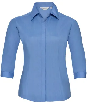 Corporate Blue - Women's ¾ sleeve polycotton easycare fitted poplin shirt