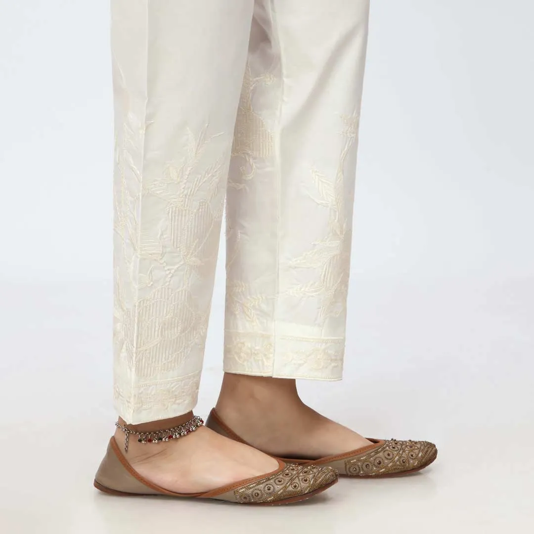 Cream Embroidered Cambric Slim Fit Trouser PW3672