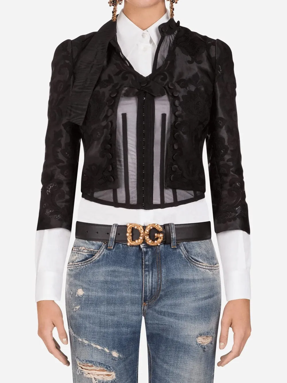 Cropped Stretch-Tulle Taffeta Jacket