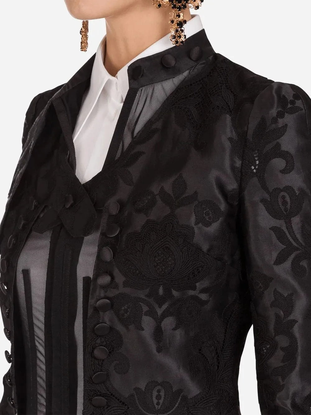 Cropped Stretch-Tulle Taffeta Jacket