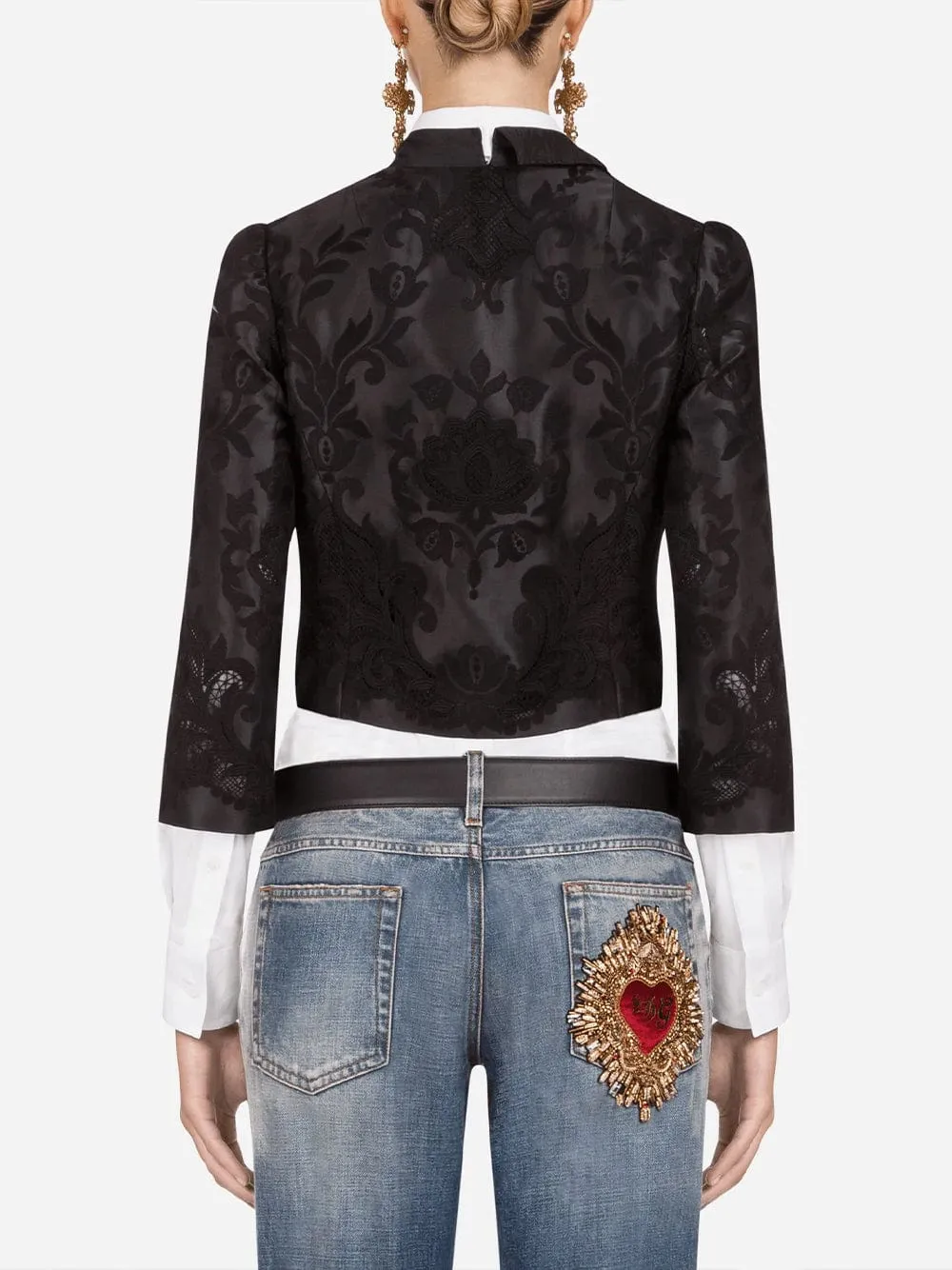 Cropped Stretch-Tulle Taffeta Jacket