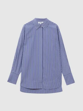 Danica oversized cotton side stripe shirt in blue and white