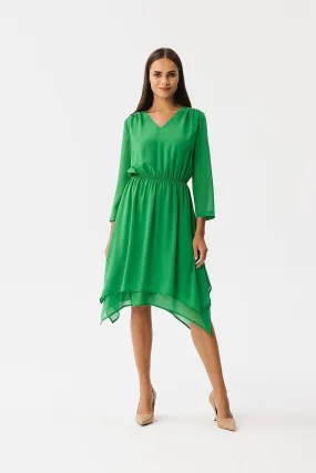 Elegant Chiffon Dress with Asymmetrical Hem and Stylish Sleeves