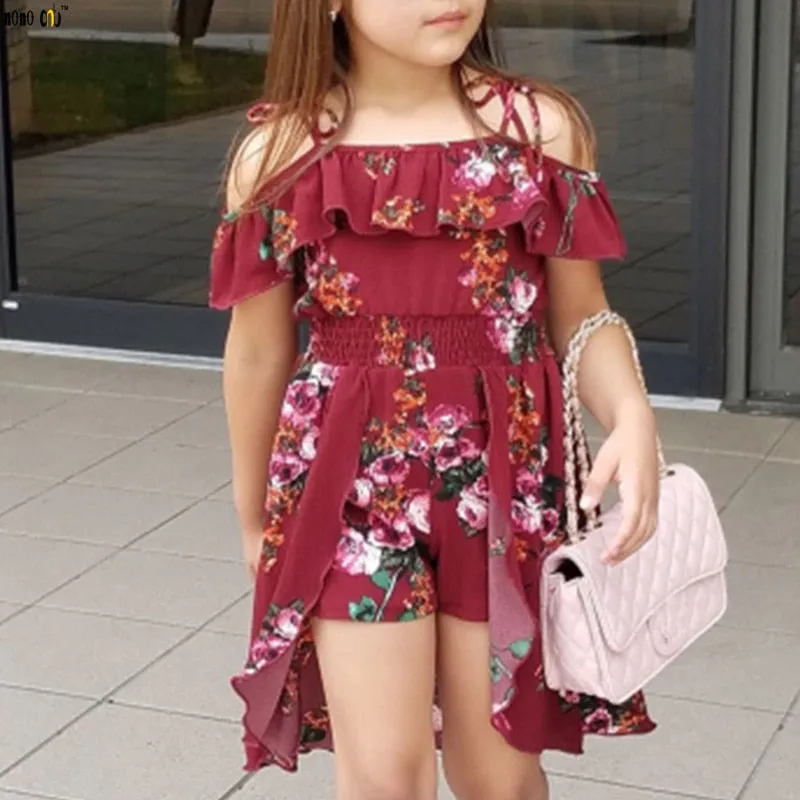 Elegant Ruffles Irregular Floral Girl Dress