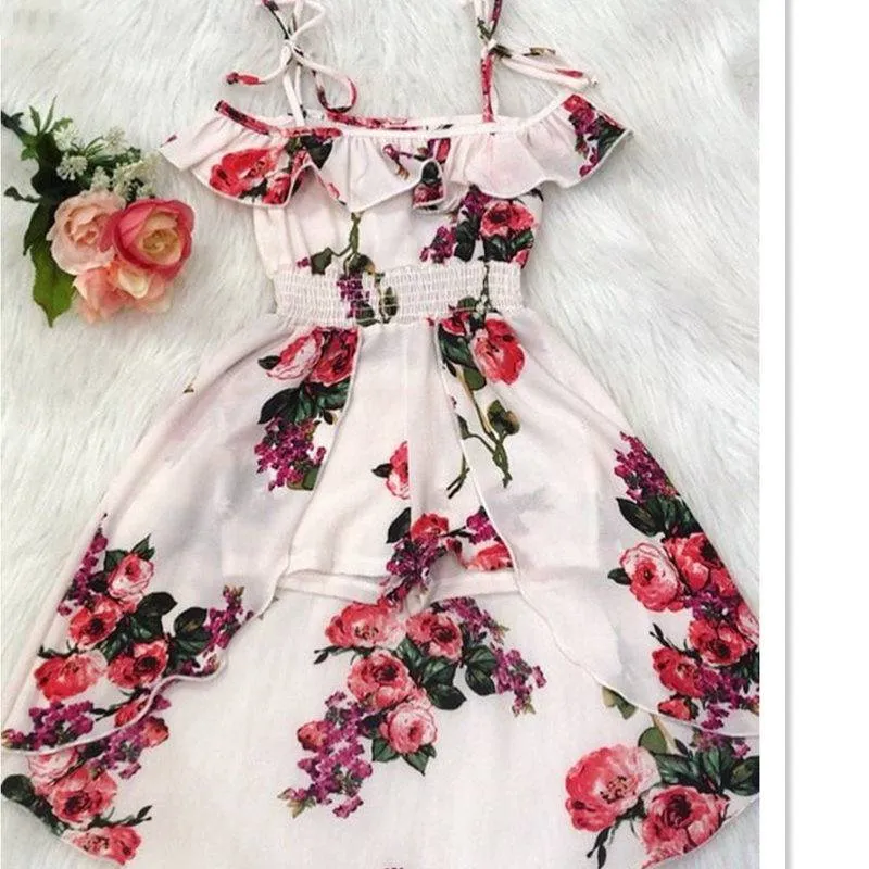 Elegant Ruffles Irregular Floral Girl Dress