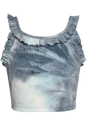 GBY RUFFLE TRIMMED CROP TOP TIE DYE