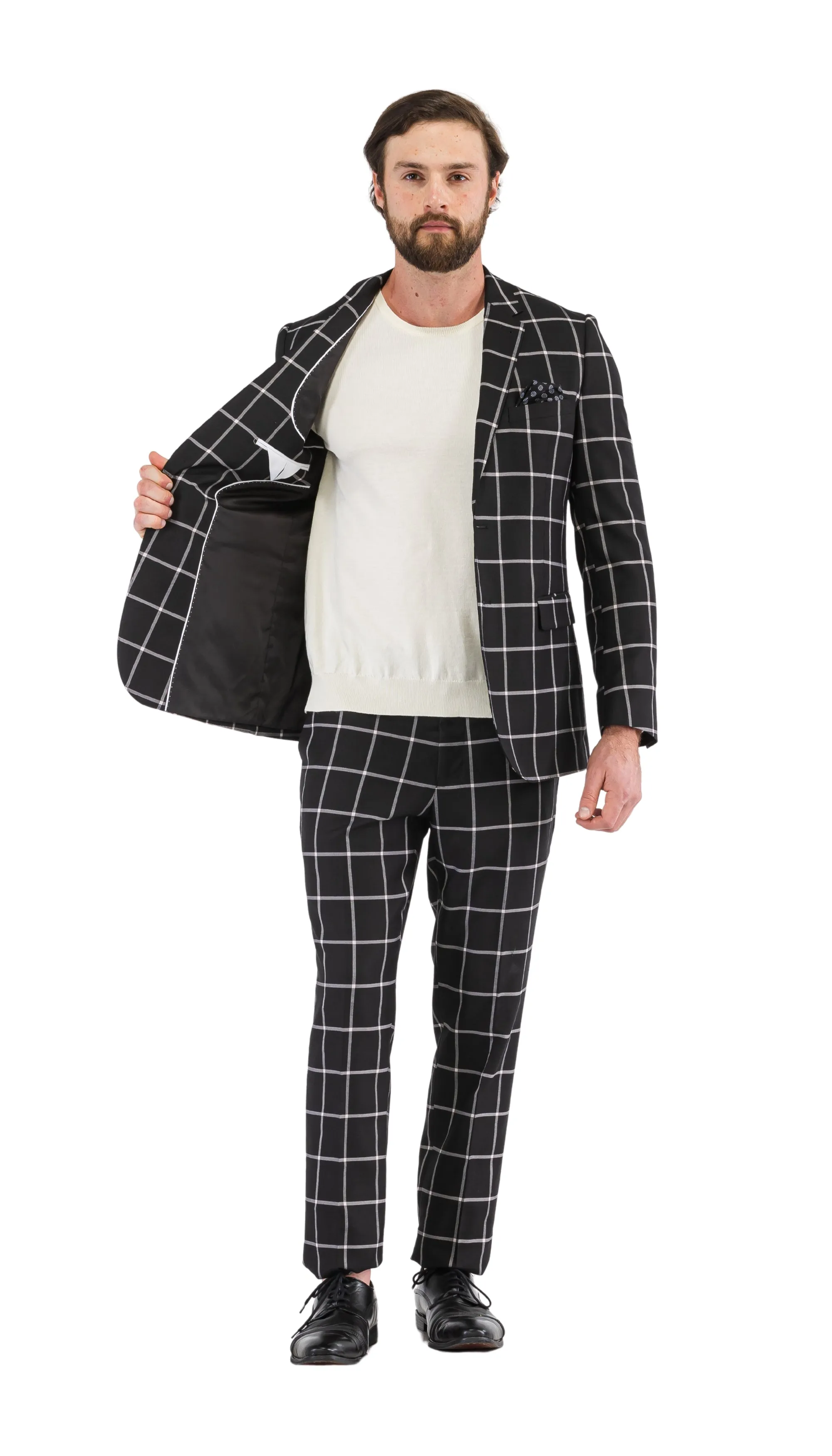 Harvy Mens Slim Fit Black Check Plaid Suit