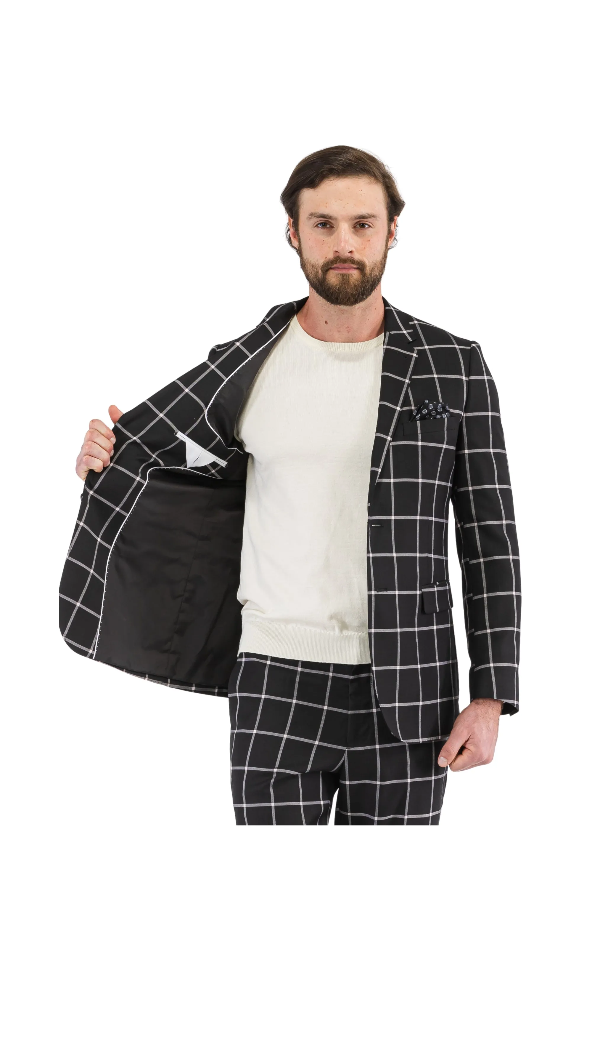 Harvy Mens Slim Fit Black Check Plaid Suit