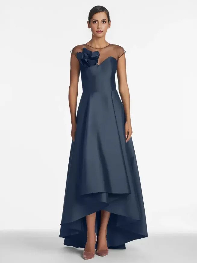 Illusion Neckline Sleeveless A-Line Asymmetrical Pleated Wedding Guest Dresses Mother of the Bride Dresse